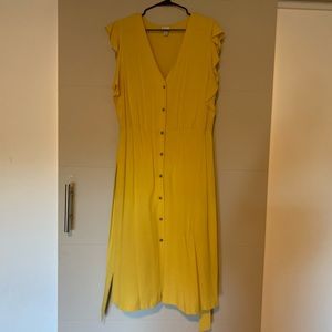 Mustard Button Down Midi Dress